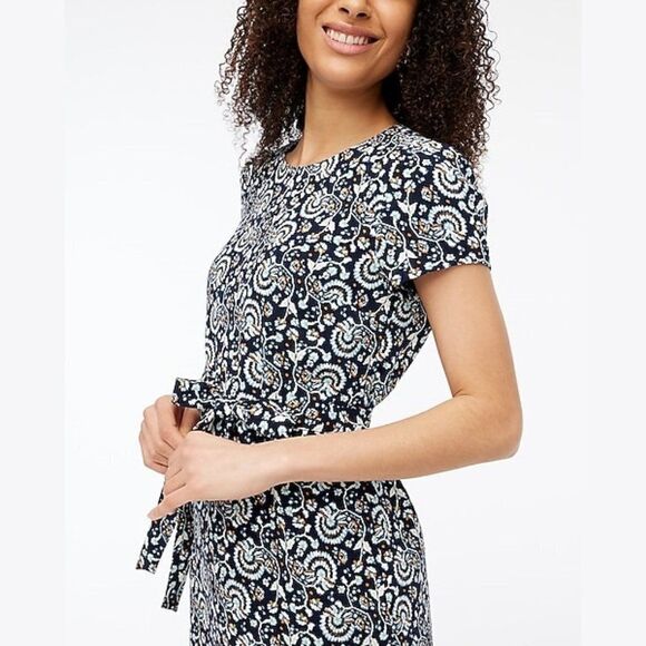 J Crew Women's Floral Navy‎ Belted Suiting Dress - Picture 4 of 7